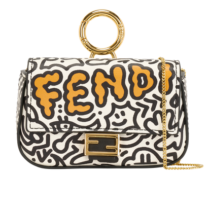 Fendi x Mr Doodle Nano Baguette, &pound;350, Accessories, Black/Orange/White, Leather, Front view